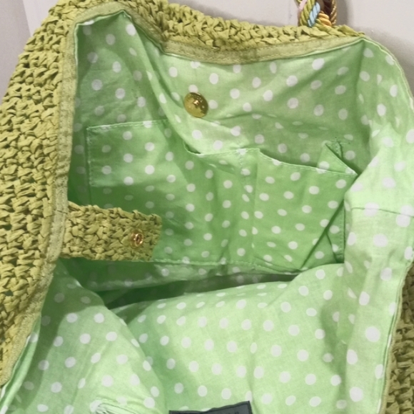 Braciano  Large Lite Green Woven  Purse With Colorful Braided Handles - Picture 8 of 8